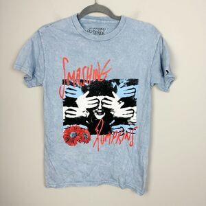 SMASHING PUMPKINS | NEW Blue Acid Wash Short Sleeve Band Tee Women’s Size Small